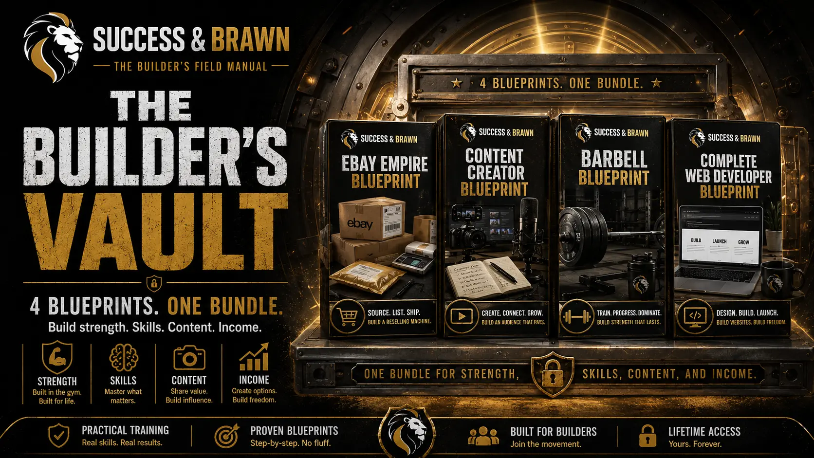 The Builder's Vault with four Success and Brawn course blueprints